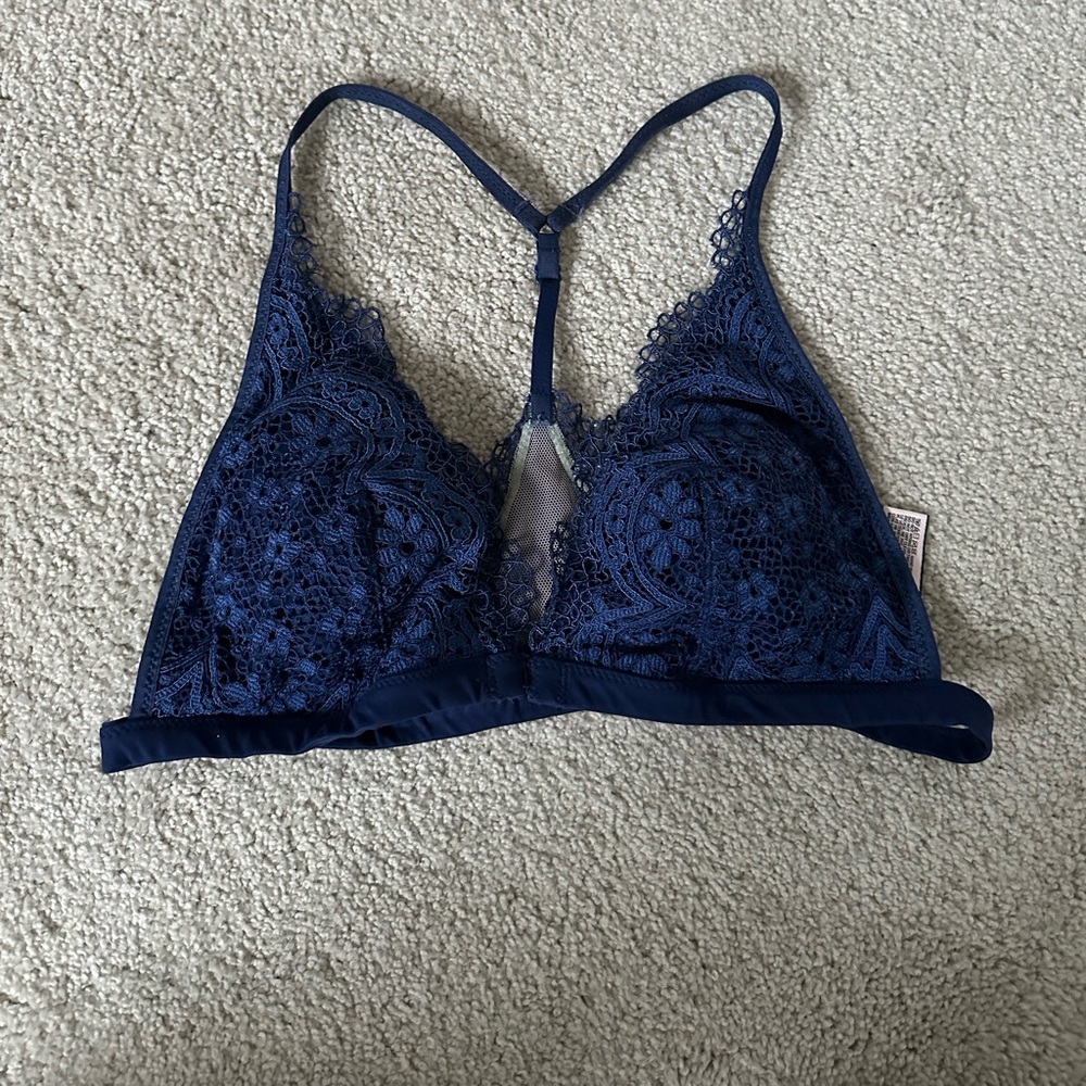 Dark Blue Lace Racerback Bralette